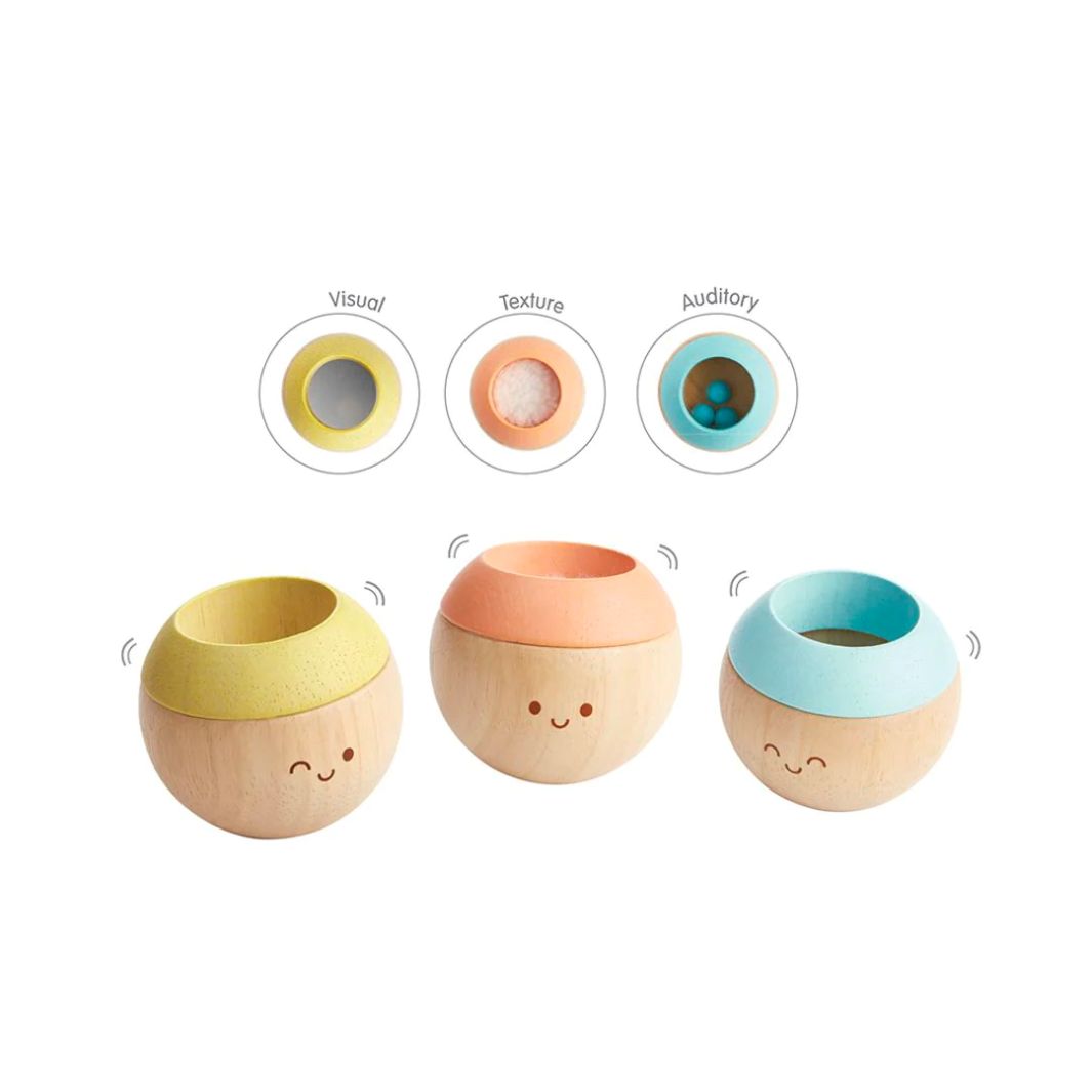 PlanToys Sensorik Bälle Fühlspaß Set mit 3 Bällen aus Holz - Pastell | Modern Rustic